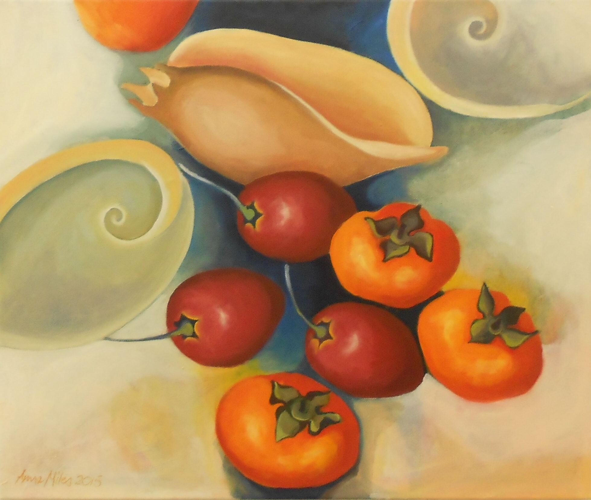 Persimmons and Tamarillos - Oil on canvas - Anne Miles 2015