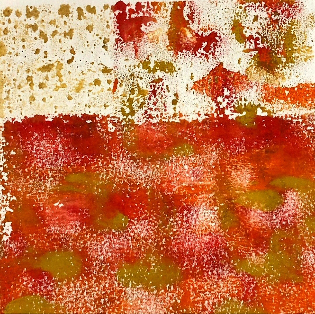 SueShaw-RedSummer-monoprint-14.5x14.5cm-framed