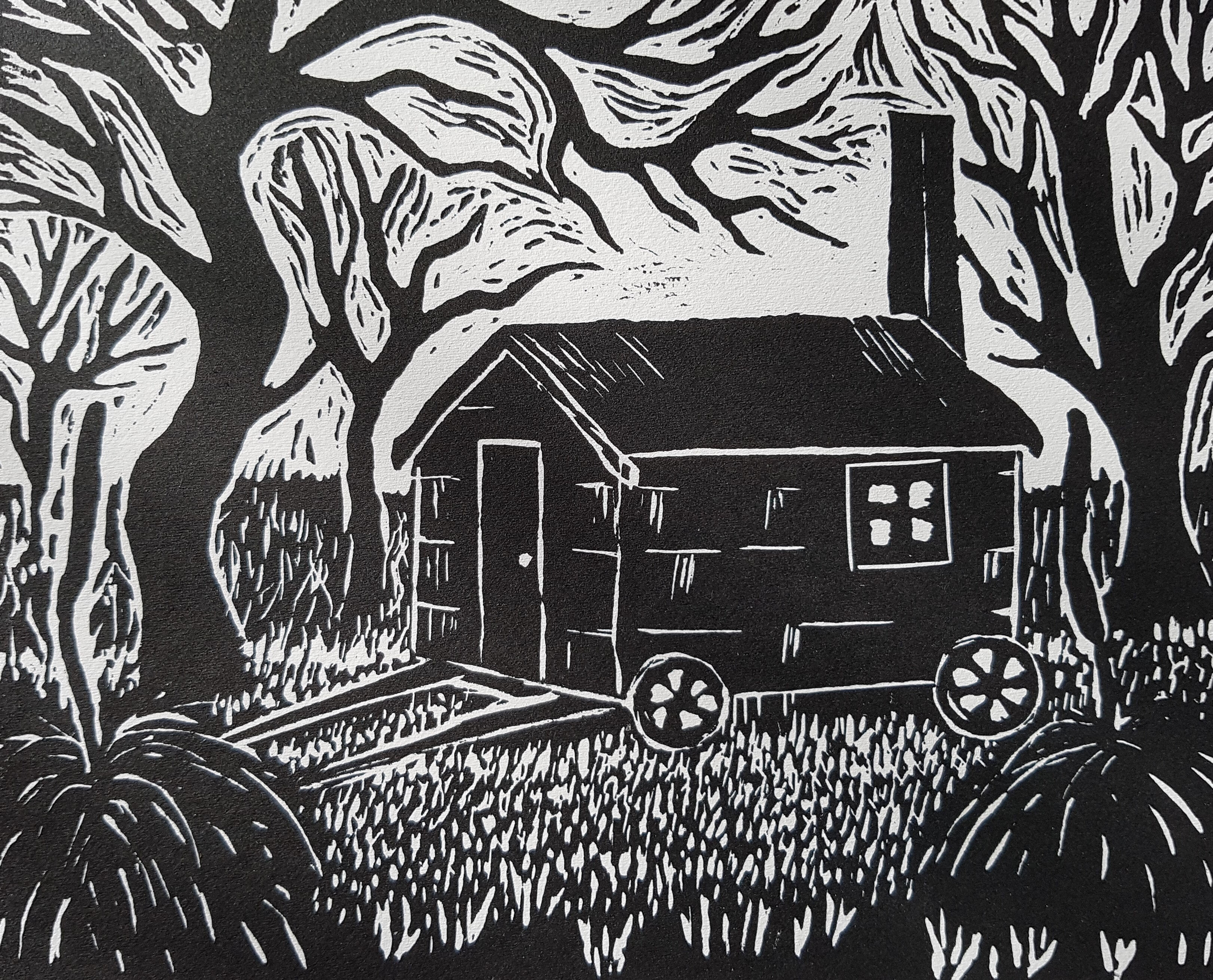 Horsedrawn Home, Jean McArthur, A4, lino print, 2019[5314]