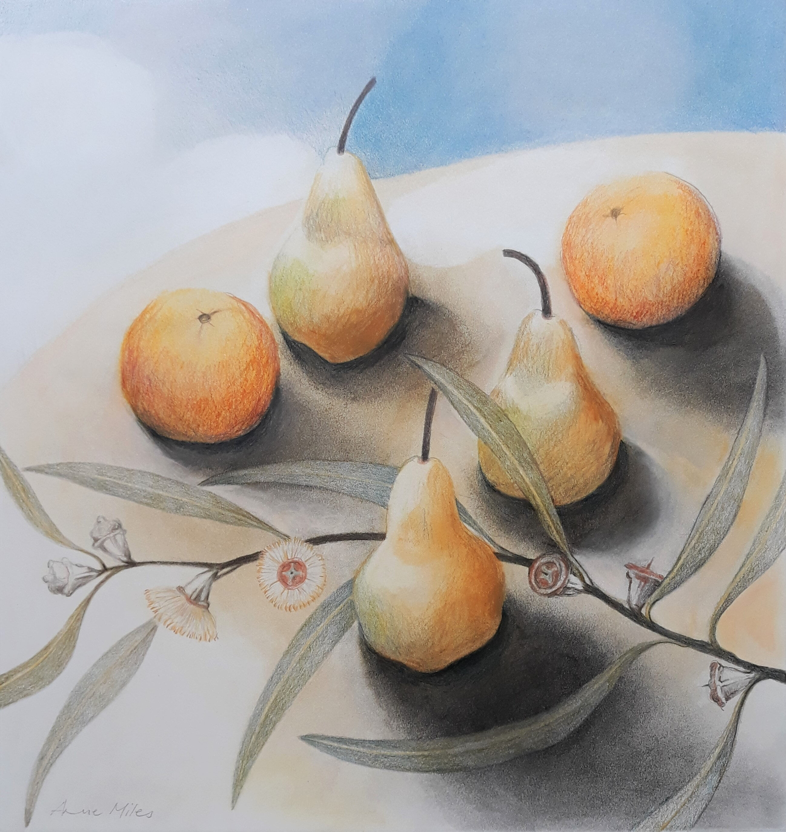 STILL LIFE WITH FRUIT AND BLUE GUM - 45 X 47cms - Mixed media  - 2020