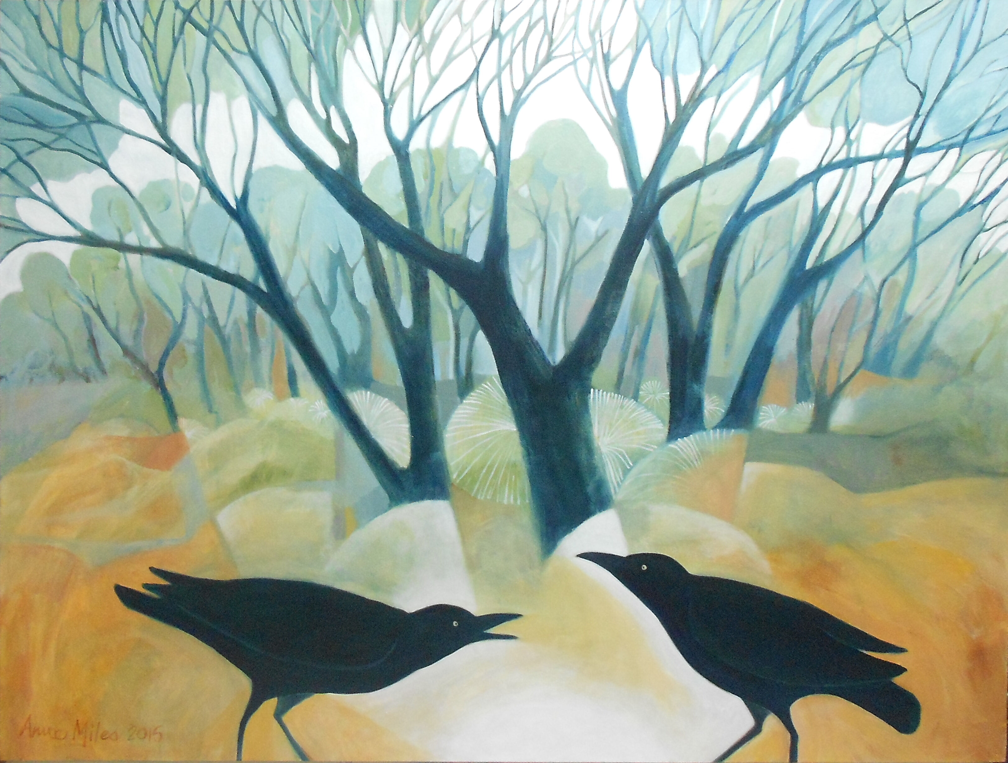 FOREST RAVENS - Oil on canvas - 100 x 75cms - Anne Miles 2015